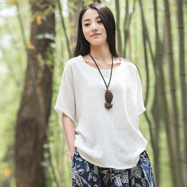 

women's blouses & shirts 2021 loose white cotton linen women clothes o-neck original shirt casual irregular blusa summer short sleeves
