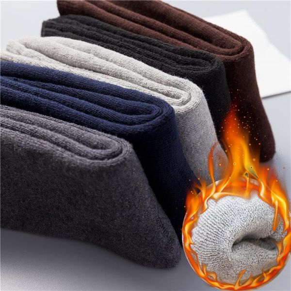 

men's socks 3 pairs 2021 winter men super thicker against cold snow male warm sock solid color man, Black