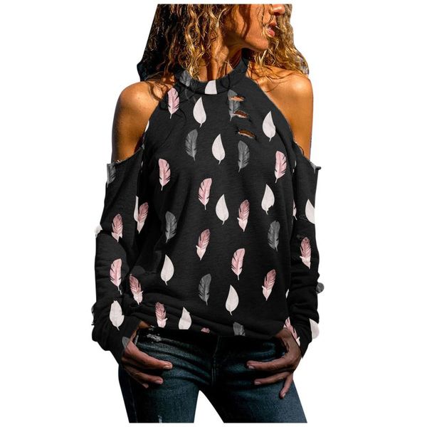 

women's blouses & shirts blouse shirt women off shoulder pullover harajuku feather print blusas casual streetwear korean long slee, White