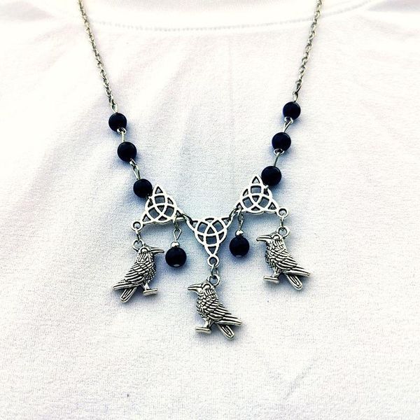 

pendant necklaces trendy gothic witchcraft necklace pentagram bird skull chain pagan goth retro fashion jewelry halloween gift vgn074, Silver