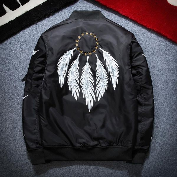 

men's jackets print mens feathers autumn stand collar bomber jacket fashion outwear thin coat bomb baseball warm, Black;brown