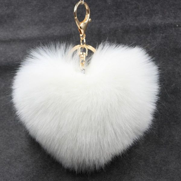 

keychains 12cm keychain fashion pom fur toy doll heart shaped 12 cm pendant bag car charm, Silver