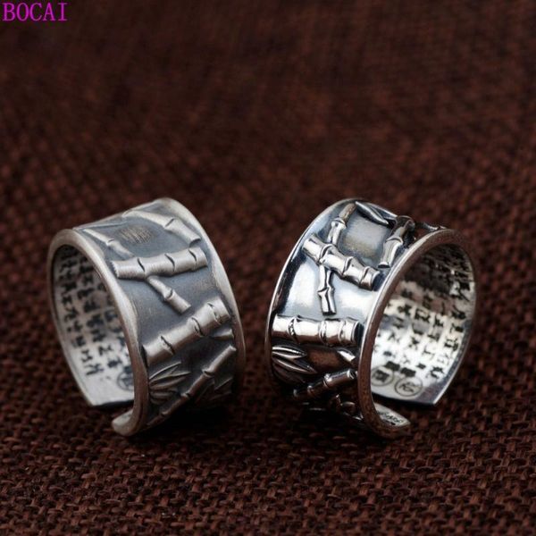

cluster rings s990 pure silver for women and men thai craft couple's bamboo heart sutra opening matte, Golden;silver