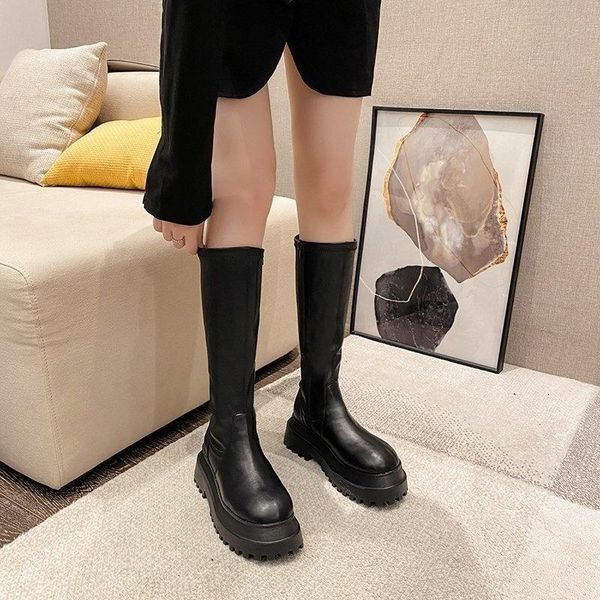 

boots long over the knee women's show thin high tube 2021 autumn and winter small thick bottom elastic knight, Black