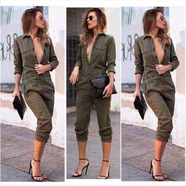 

army green long sleeve button outfits overall jumpsuit ol lange women clothing set summer casual playsuit bodysuit, Black;white