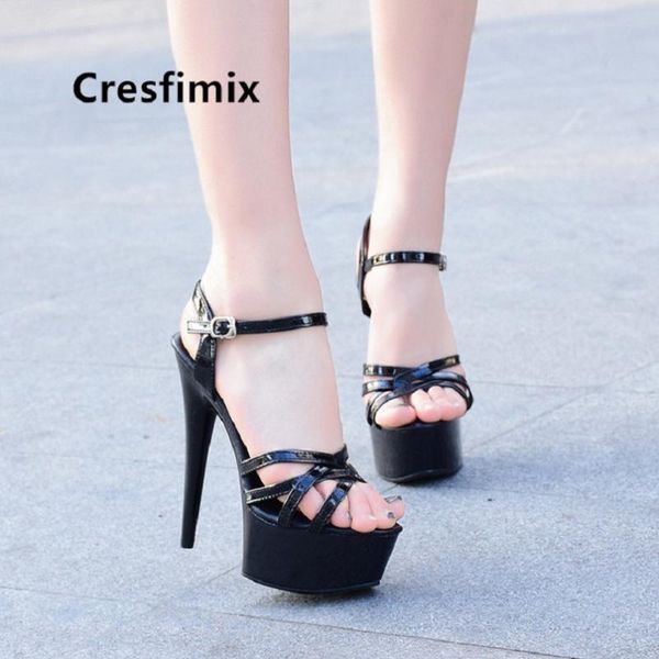 

dress shoes cresfimix women fashion plus size black pu leather peep toe high heel lady casual super 15cm a5455