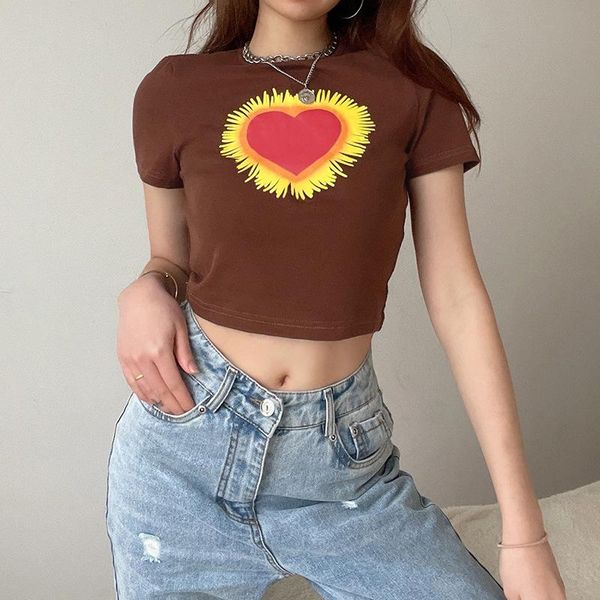 

women's t-shirt 2021 summer love print short-sleeved women, White