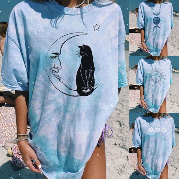 

women's t-shirt [] 2021 fashion round neck short sleeve personalized tie dye printed for women n3lb, White