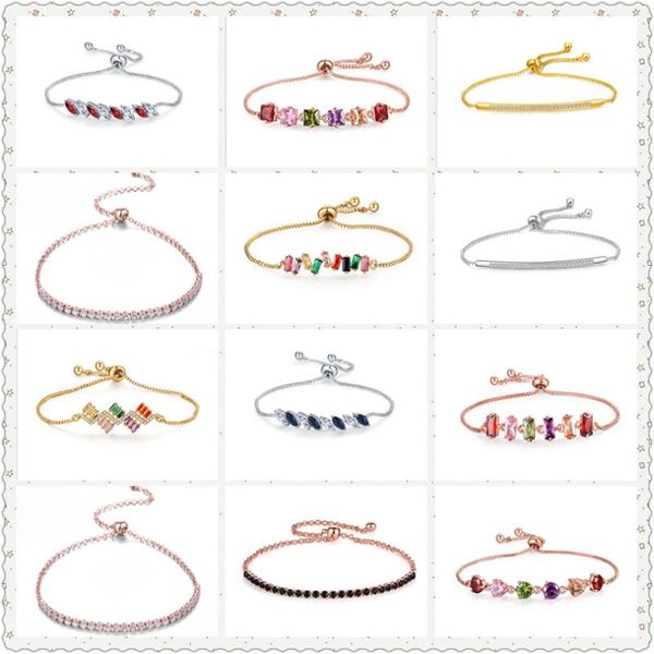 

link, chain pull bracelet fashion simple inlaid zircon adjustable colorful diamond crystal ladies, Black