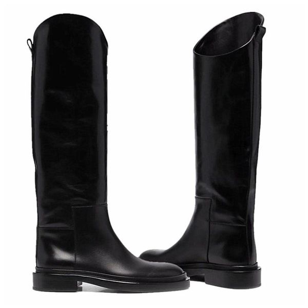 

boots microfiber leather riding luxury women knee high boot black off whiter slip on low heels autumn winter female shoes