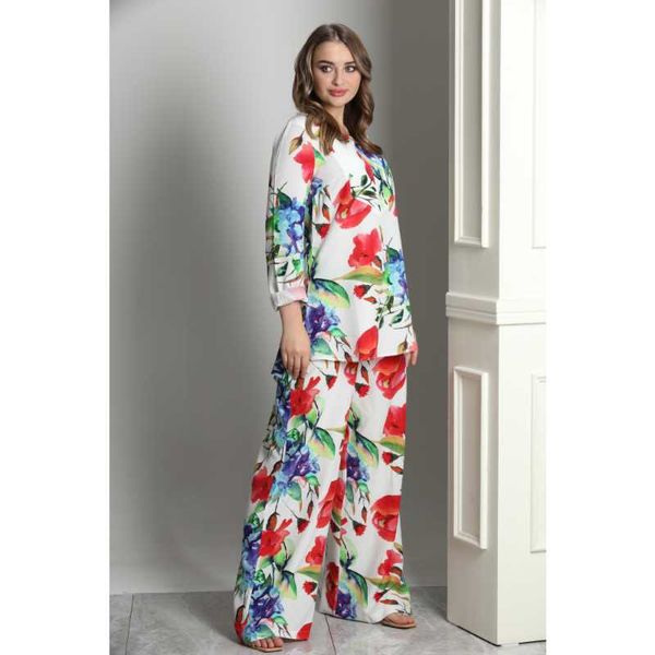 

women's two piece pants daffic two-piece suits with print, White