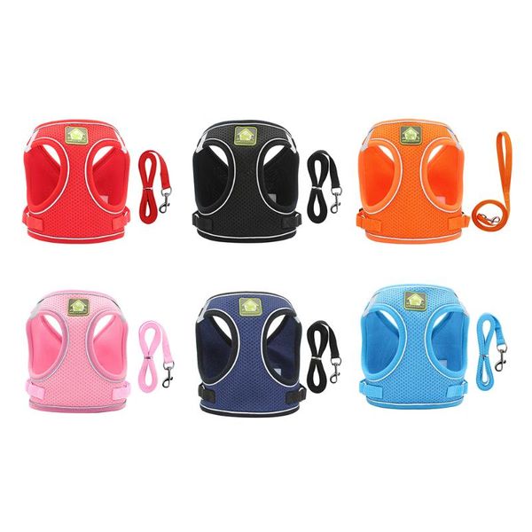 

dog collars & leashes collar traction reflective cat harness and leash set nylon mesh kitten puppy dogs vest pet clothes small pug