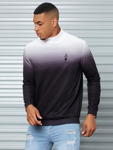 

men mock neck letter graphic ombre pullover c2l6#, Black