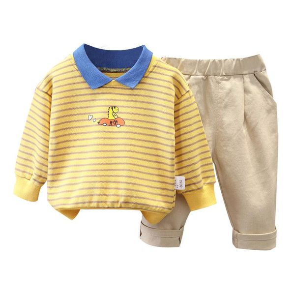 

clothing sets children's suit spring and autumn 2021 korean boy cartoon sweater casual pants two-piece, White