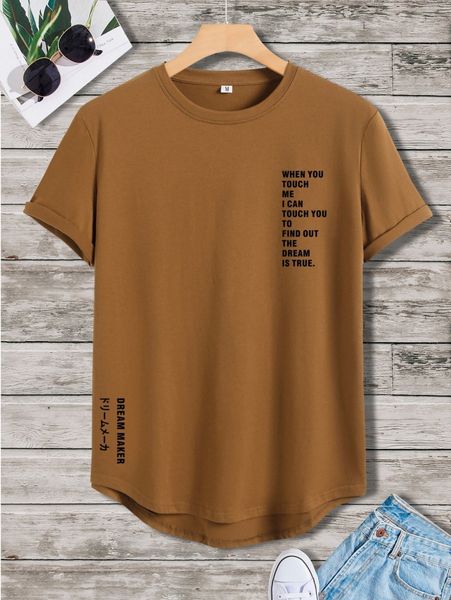 

men slogan graphic high low tee l69b#, White;black