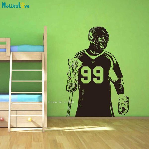 

large size design custom name and number lacrosse player wall sticker home decor sport decals boys room yt5479 stickers