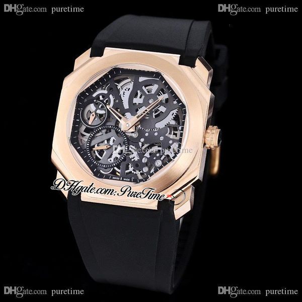 

octo finissimo 102946 rose gold skeleton dial automatic mens watch black rubber strap 5 styles 2021 puretime z0910e5, Slivery;brown