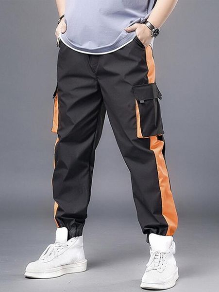 

men color block flap pocket side joggers t1yi#, Black