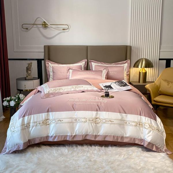 

bedding sets luxury embroidery set satin silk cotton duvet cover quilt bed comforter fitted sheet pillowcases 4pcs