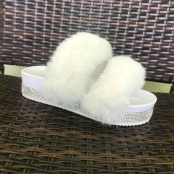 

slippers 2021 white fur slides women home summer shoes bling flip flops platform soft bottom mixed colors, Black