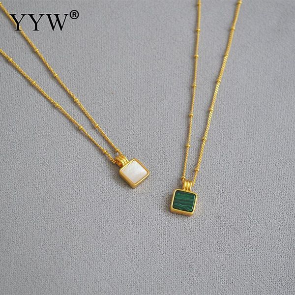 

classic gold color plated brass malachite pendant necklace women fashion freshwater shell with chain for party necklaces, Silver