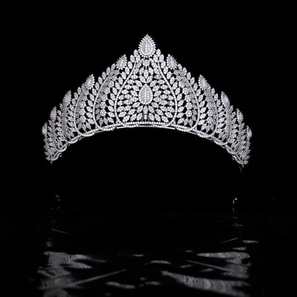 

hair clips & barrettes myfeivo micro-inlaid zircon wedding crown tiaras luxury leaves women headdress bridal accessories princess hq0574, Golden;silver