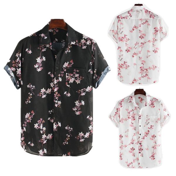 

men's shirts ummer caual printed hort leeve button, White;black
