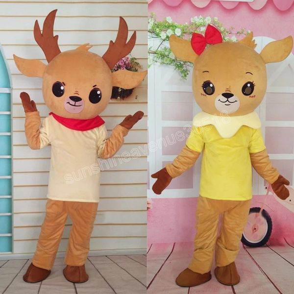 

halloween cute deer mascot costume cartoon theme character carnival adults size christmas birthday party fancy outfit, Red;yellow