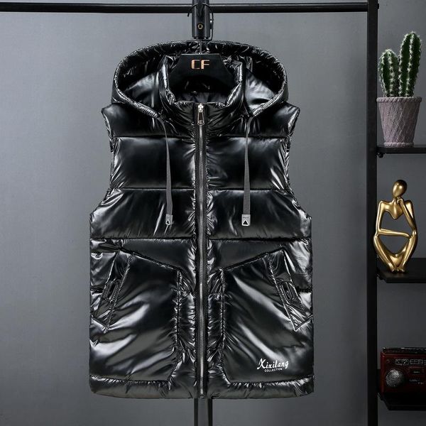 

men's vests men vest lovers glossy sleeveless jacket women winter fashion casual coats male cotton-padded thicken waistcoat, Black;white