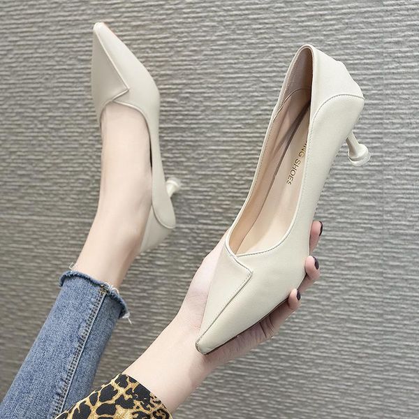 

dress shoes 2021 spring and summer shallow mouth single middle heel comfortable white office high heels fine, Black