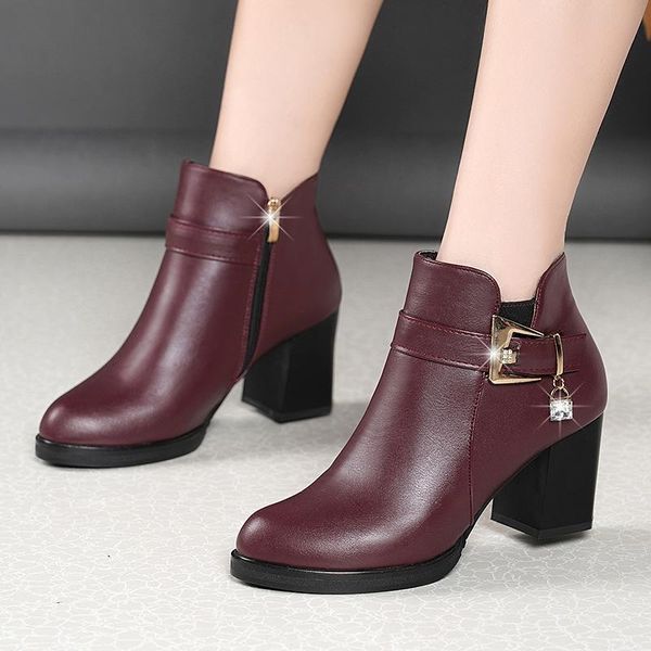 

boots size 35-51 nice ankle rain women autumn elegant crystal shoes woman flat heels ladies buckle career dress boot, Black