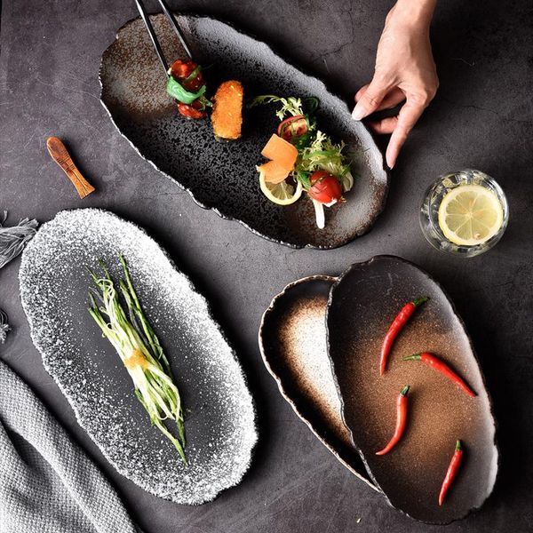 

dishes & plates japanese oval ceramic dinner household large dim sum flat plate restaurant irregular sushi daily tableware