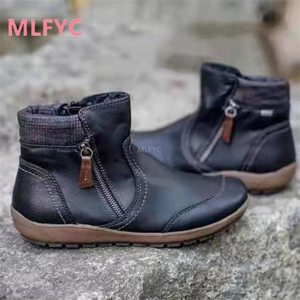 

boots 2021 autumn and winter large size short-tube women's low-tube ladies double zipper flat leather, Black