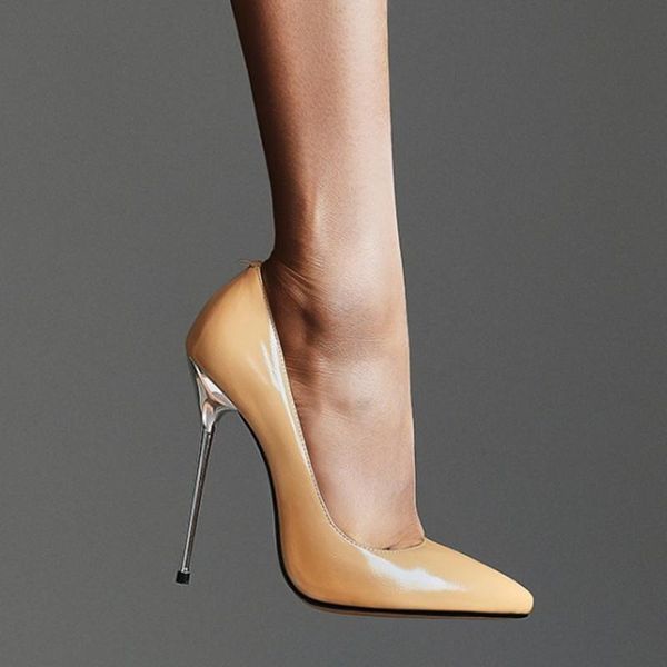 

high heels women elegant shoes stiletto heel patent leather woman pumps fashion pointed toe lady dress, Black