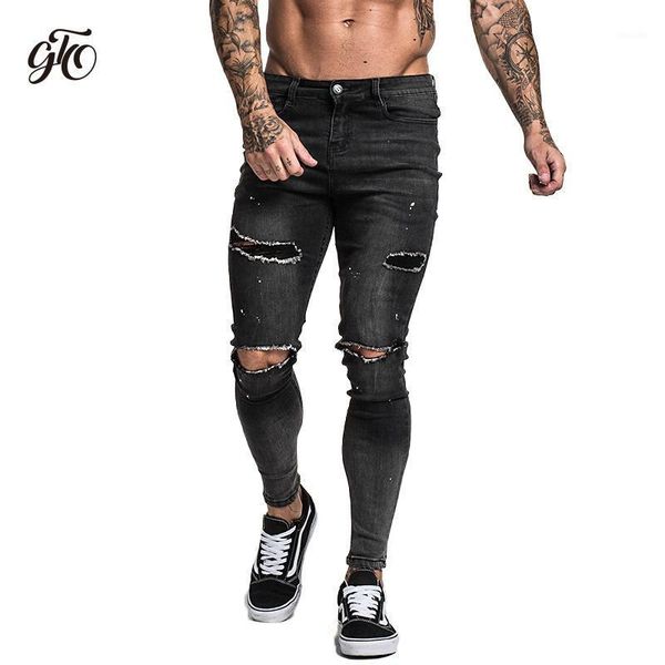 Jeans da uomo Gingtto Skinny da uomo slim fit strappati da uomo grandi e alti elasticizzati blu per vita elastica invecchiata Zm51