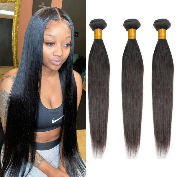 

human hair bulks brazilian straight bundles with closure weaves lace remy, Black