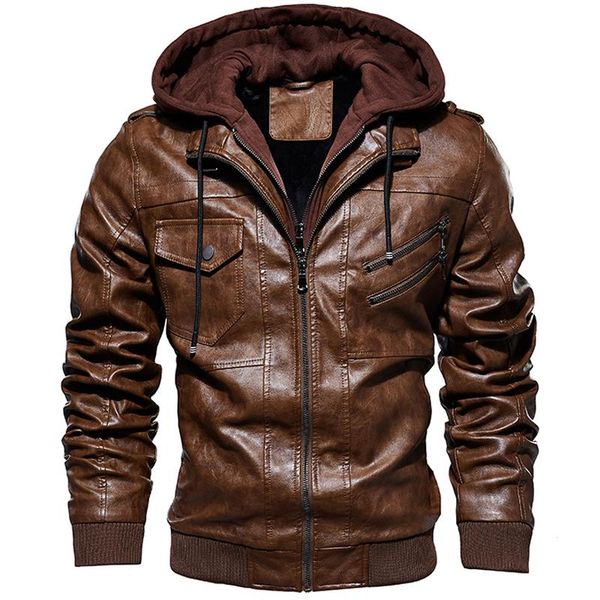 

men's fur & faux winter velvet hooded pu leather jackets thick warm windproof coats men casual windbreak outwear motorcycle, Black