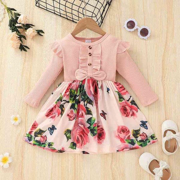 

2021 new princess children's printed baby long sleeve autumn dress, White