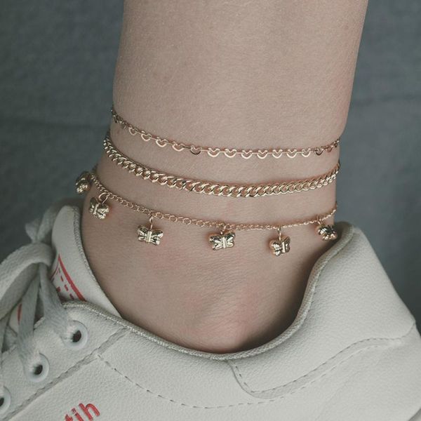 

anklets 2021 fashion women gold color butterfly anklet jewelry for crystal pendant beach foot chain bracelet, Red;blue