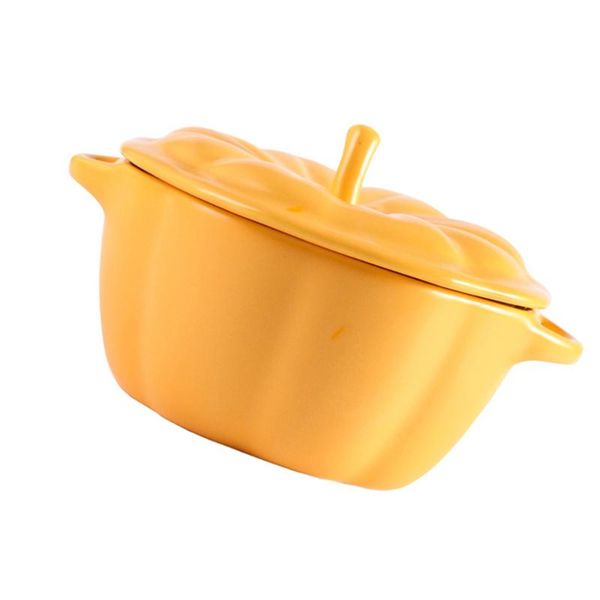 

bowls 1pc ceramic stew pot pumpkin shape soup bowl double handles with lid