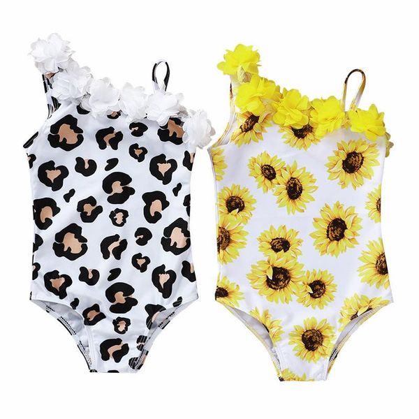 

fashion kids swimsuit one piece leopard flower bikini baby bathing suit summer girls swimwear toddler beach wear one-pieces, Black