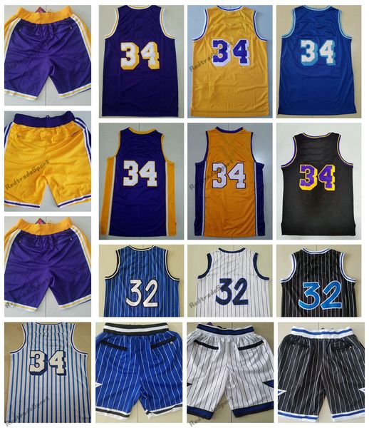 Mi08 Vintage 1996-1997 Mens # 34 Basketball Jerseys Purple Yellow 1992 Black White Blue # 32 Stitched Jersey S-XXL (tem nome)