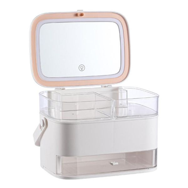

storage boxes & bins cosmetic box with mirror and led light deskmakeup organizer case dust-proof drawer type cosmetics