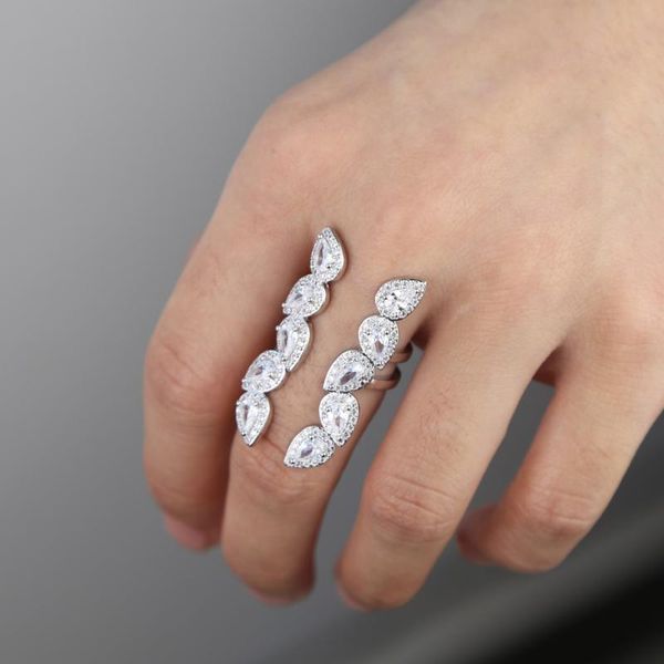 

wedding rings wholesale women long big open band ring with oval cz paved finger jewelry for engagement adjustable size, Slivery;golden