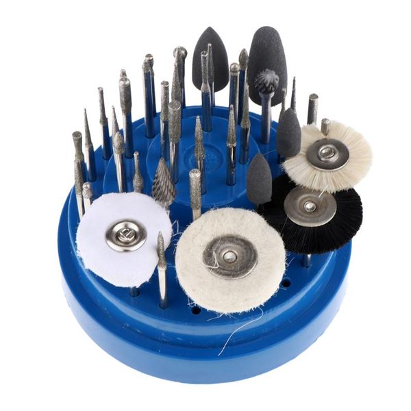 

nail art equipment 31x cuticle clean drill bits files bit buffing head w/ storage box, Silver