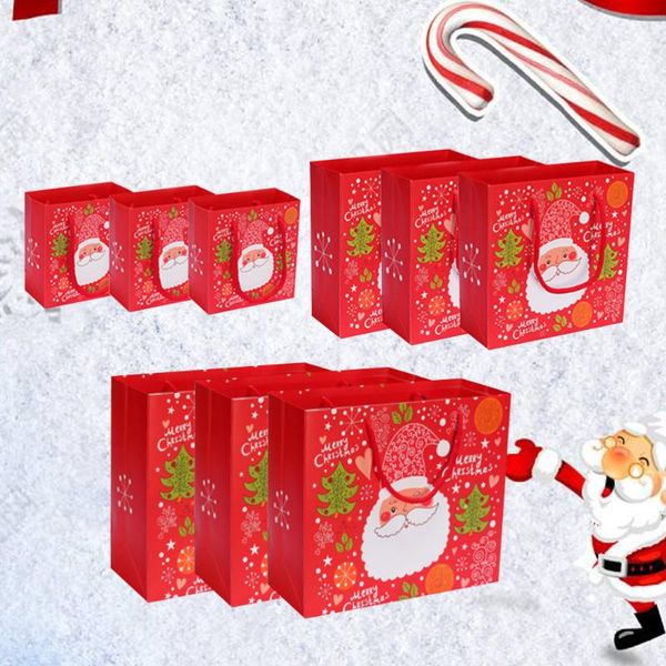 

gift wrap 9pcs christmas exquisite paper bag tote packaging bags cookies portable handbag (red santa claus small size 14x15x7cm