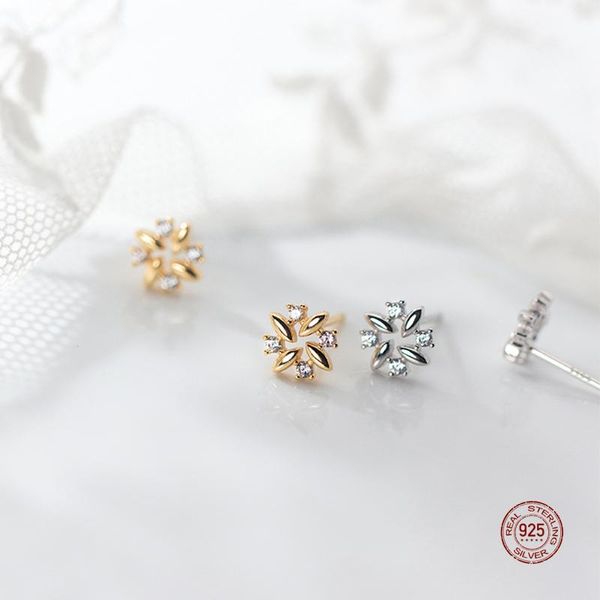 

stud lko 925 sterling silver inlaid crystal zircon flower earrings give for women simple fashion wedding jewelry accessories, Golden;silver