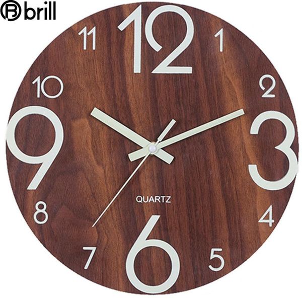 

wall clocks creative night light silent clock wood luminous modern living room watches home decor farmhouse gift