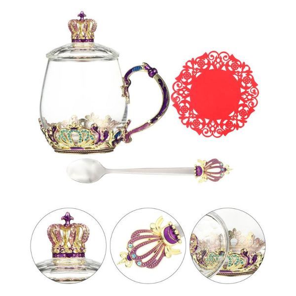 

mugs 1 set glass enamel flower tea cup coffee mug decorative drinking