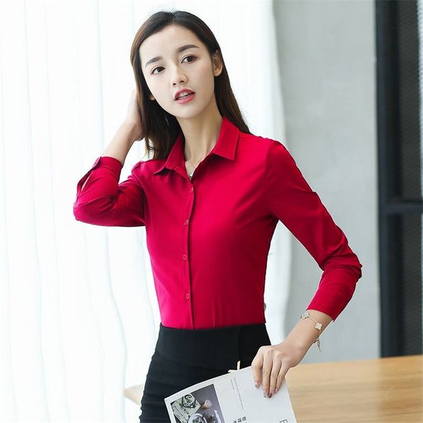 

korea fashion spring autumn women shirts plus size long sleeve office lady turn-down collar white blouses chiffon d227 210512